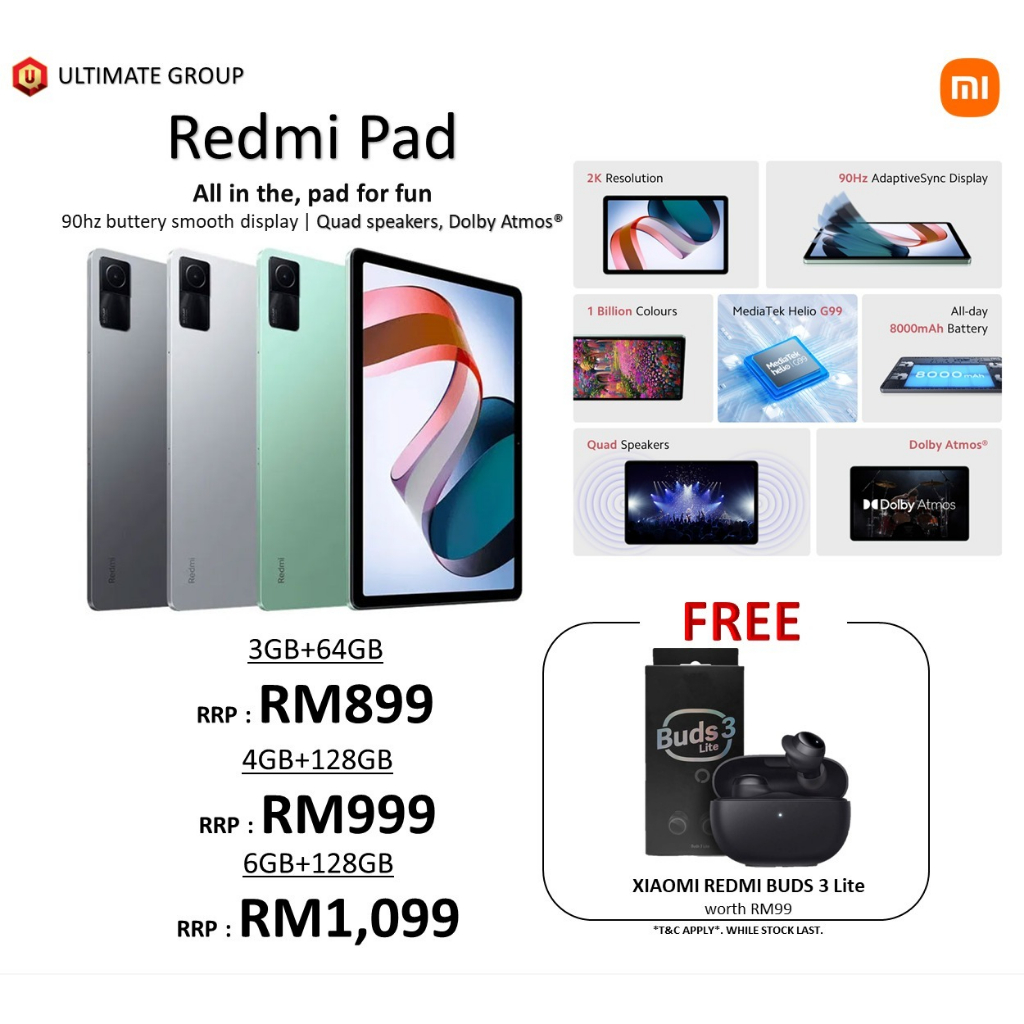 Redmi Pad(3GB+64GB|4GB+128GB|6GB+128GB) 90Hz 2K Display/8000mAh