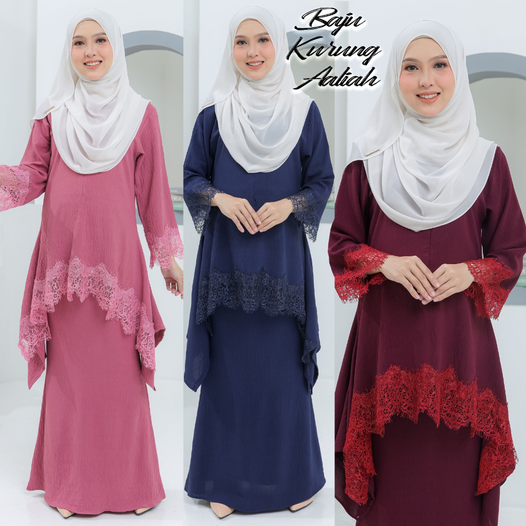 BAJU KURUNG AALIAH Material Italian Cotton with Lace Exclusive By ...