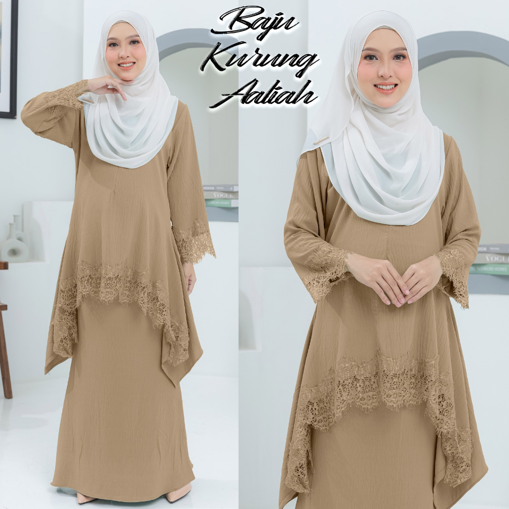 BAJU KURUNG AALIAH Material Italian Cotton with Lace Exclusive By ...