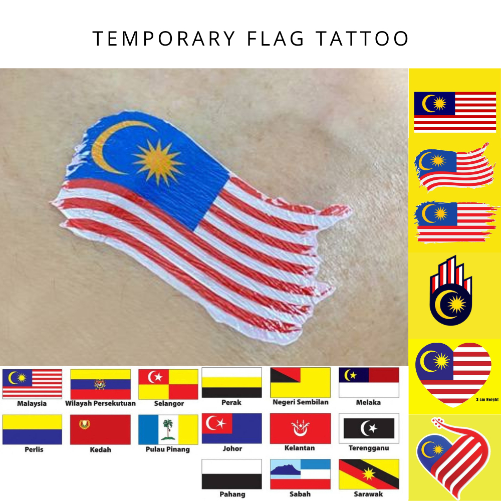 Sticker Tattoo Merdeka Malaysia Negeri Flag Pelekat Tampal Pipi Patch Bendera Madani Jalur 7632