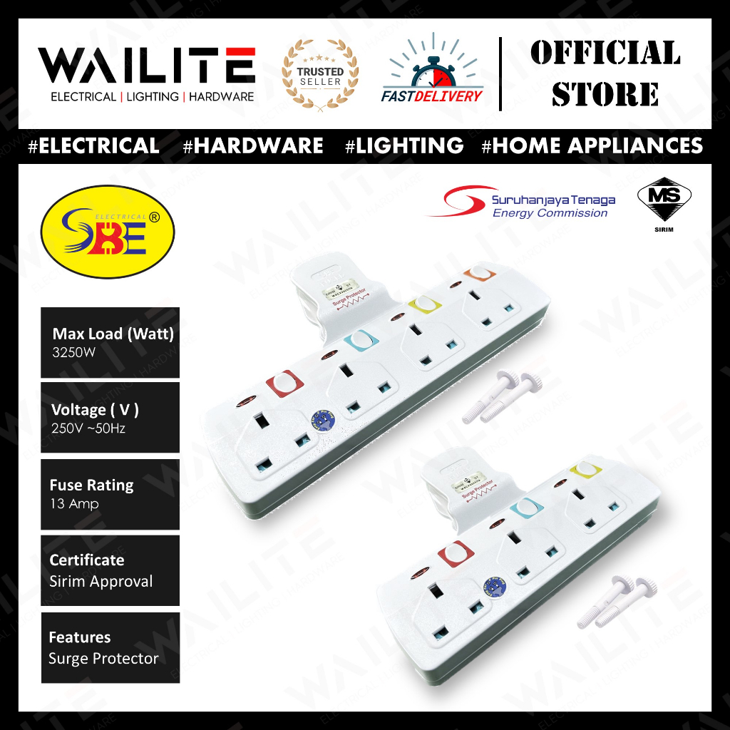 SBE TADAPORT WITH SURGE PROTECTOR & NEON LIGHT ( 3GANG / 4GANG
