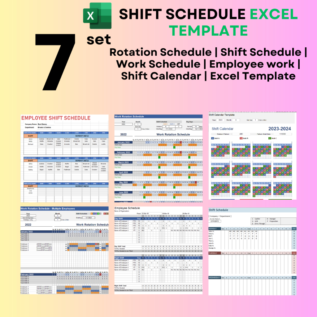 7 SET SHIFT SCHEDULE FOR EXCEL TEMPLATE : Employee Calendar | Shift ...