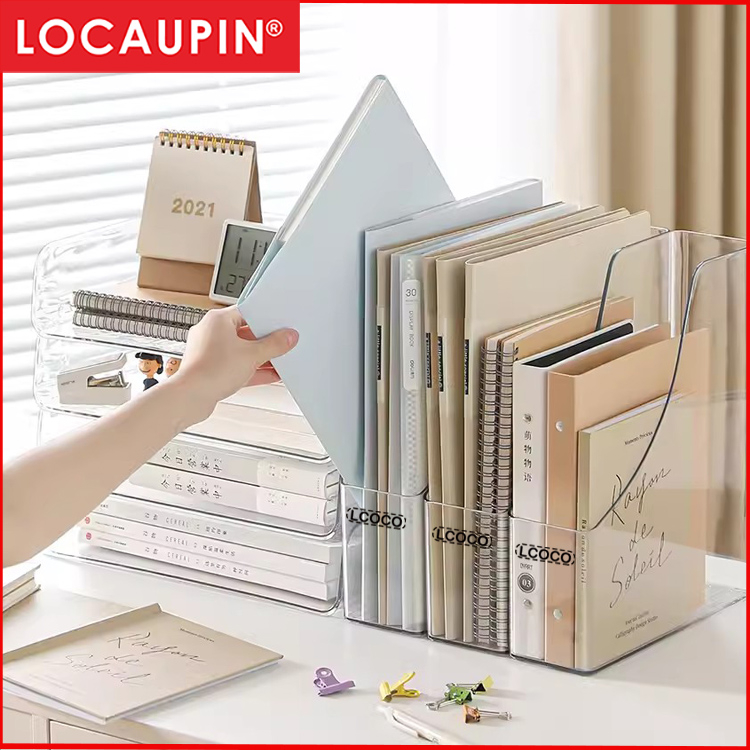 Locaupin Plastic Vertical File Folder Storage Organizer Bin,Hold  Notebooks,Binders,Envelopes,Magazines for Home Office