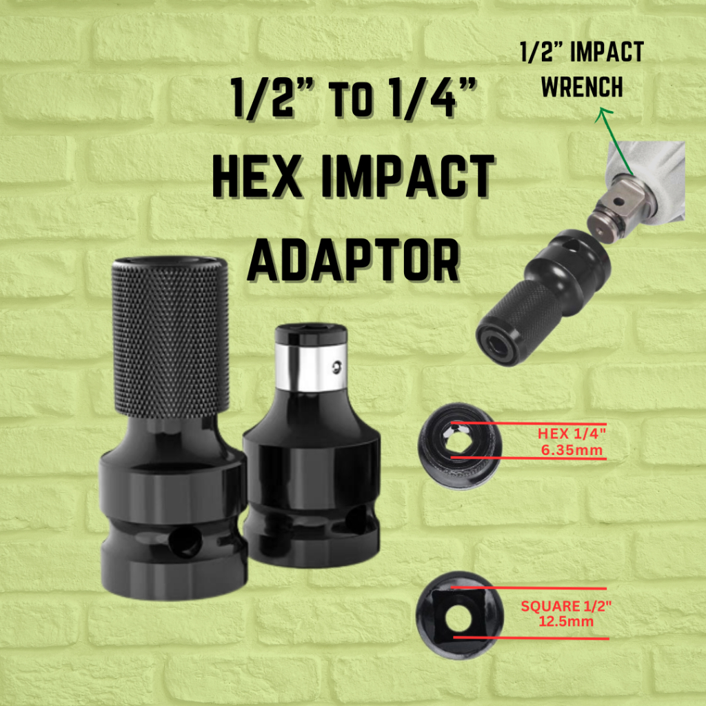 1/2" TO 1/4" HEX SHANK IMPACT WRENCH ADAPTOR HEAVY DUTY CONVERTER