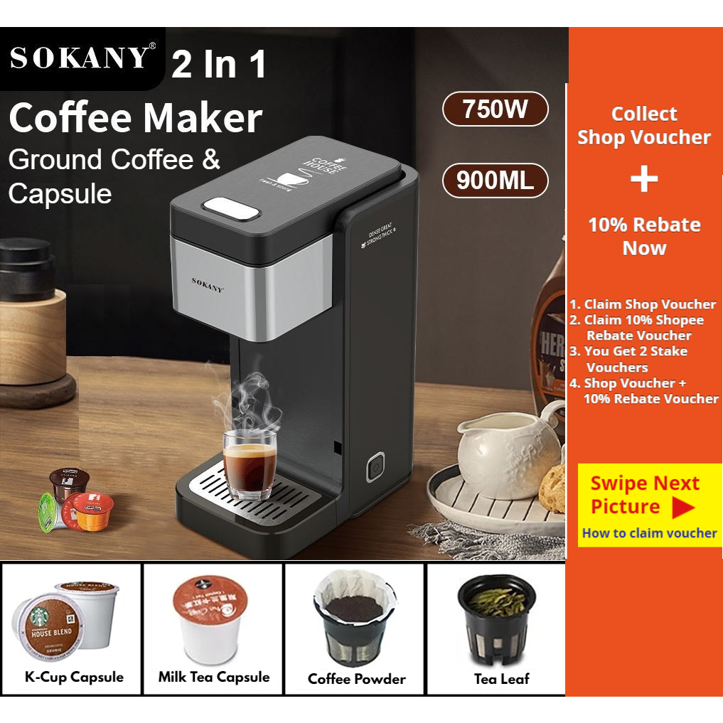 Sokany 2 In 1 Capsule Pressure Espresso & Ground Coffee Powder