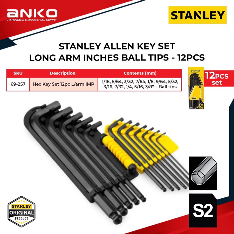 STANLEY ALLEN KEY SET 12PC LONG ARM INCHES BALL TIPS Shopee Malaysia