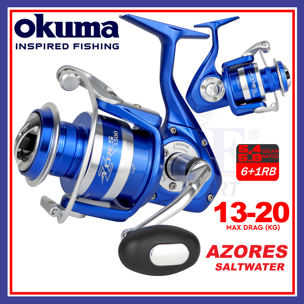Max Drag 12.7kg - 20kg Okuma Azores Blue Spinning Fishing Reel
