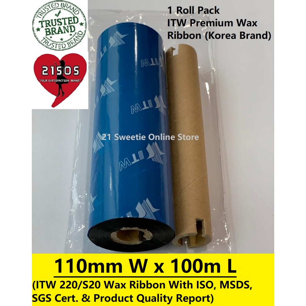 [1 roll] Premium 110mm x 100m Thermal Transfer Wax Ribbon 110x100 ITW ...