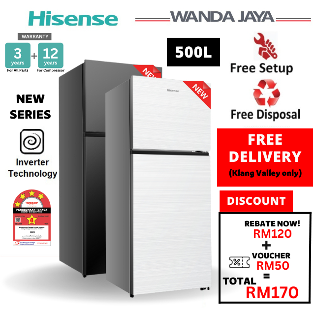 [FREE DELIVERY] Hisense 2 Door Inverter Fridge 500L Refrigerator Black ...