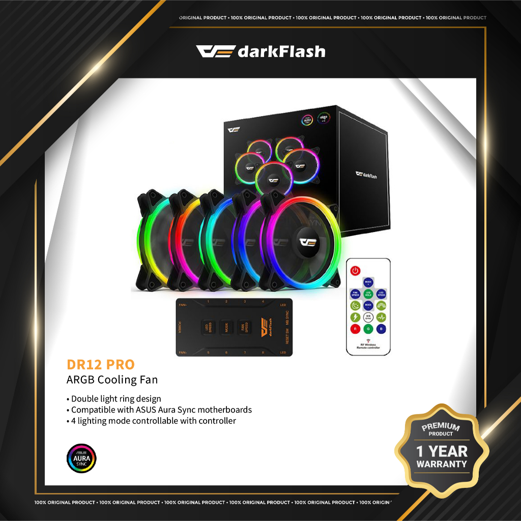 darkFlash DR12 Pro 5-In-1 Addressable RGB Fan with Motherboard Sync ...