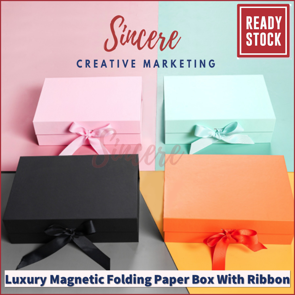 Luxury Folding Gift Box With Ribbon (Ready Stock) Shopee