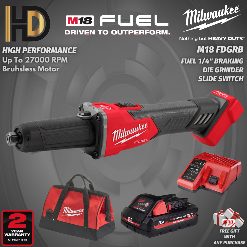 Milwaukee M18 FDGRB Fuel 1/4" Braking Die Grinder With Slide Switch