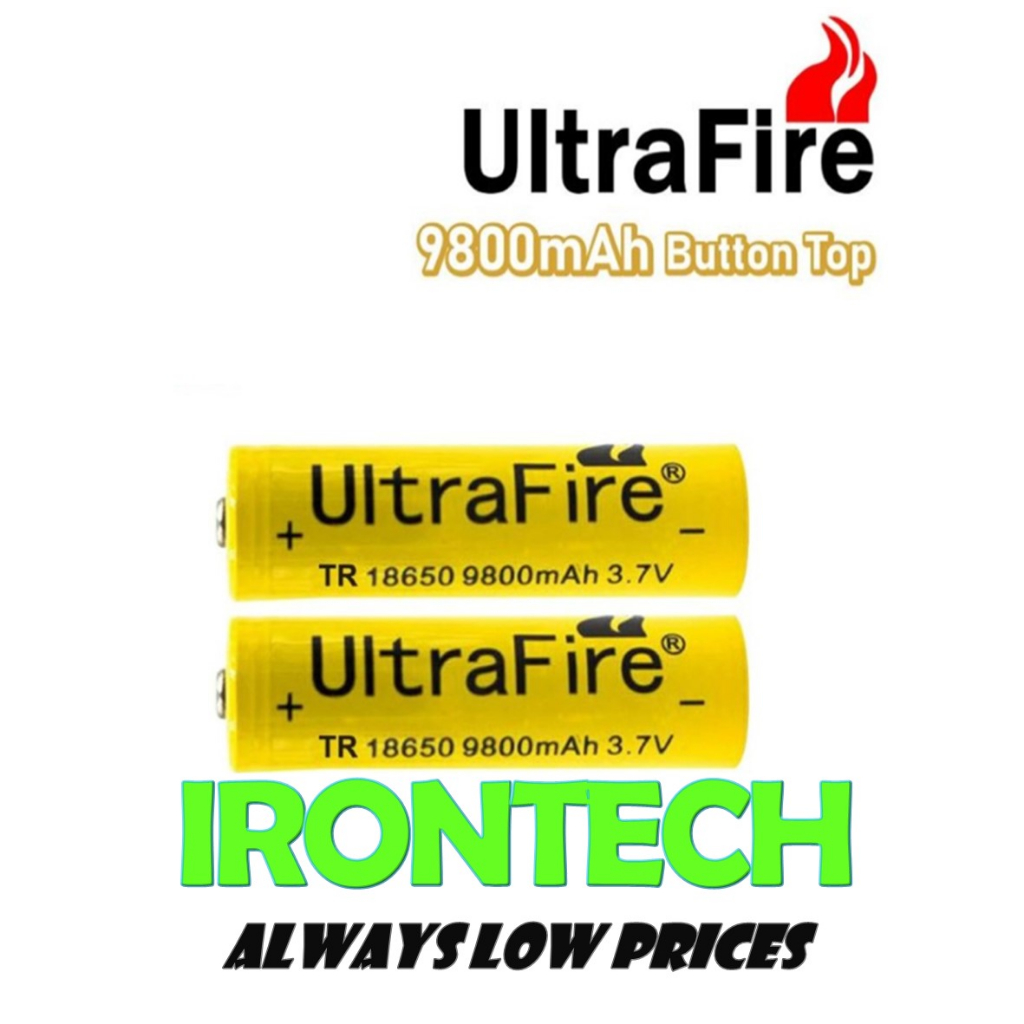 3.7V 18650 UltraFire 9800mAH Button Top Rechargeable Lithium Ion ...