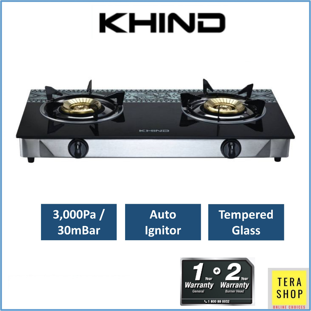 Khind GCG6311 Tempered Glass Top Gas Cooker with 2 Burners Shopee