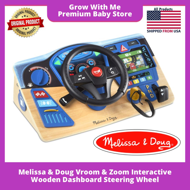 Melissa & Doug Vroom & Zoom Interactive Wooden Dashboard Steering Wheel