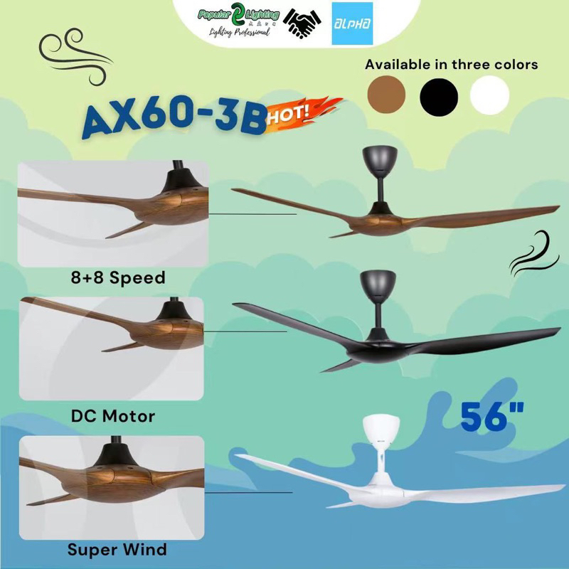 🔥Free Shipping🔥Alpha Fan AX60 - 3B 56 Inch DC Motor Ceiling Fan with 3 ...