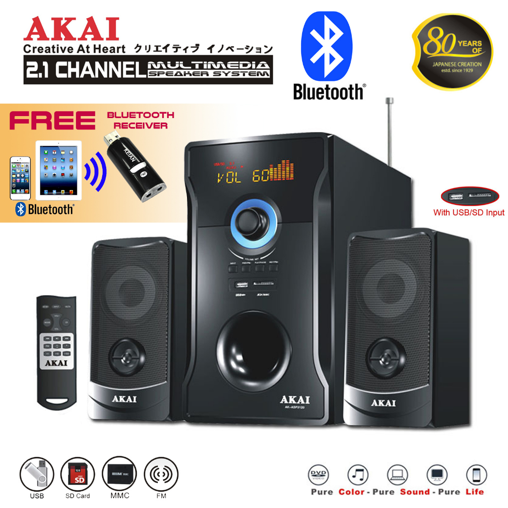 AKAI AKASP3120 2.1 Multimedia Speaker System with USB/SD/FM Tuner