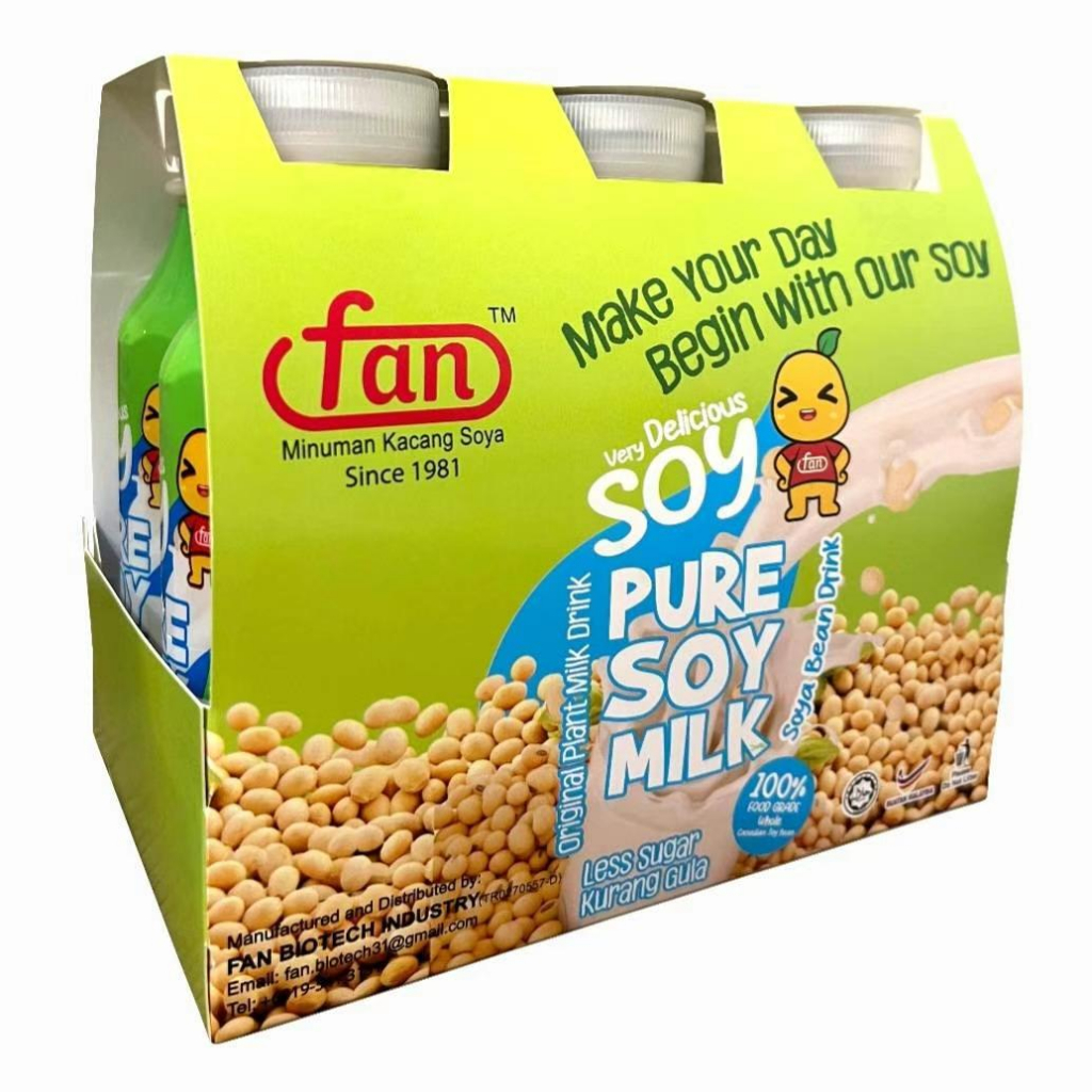 fan 100 Pure Soymilk Soya Bean Drink Original 350ml Less Sugar