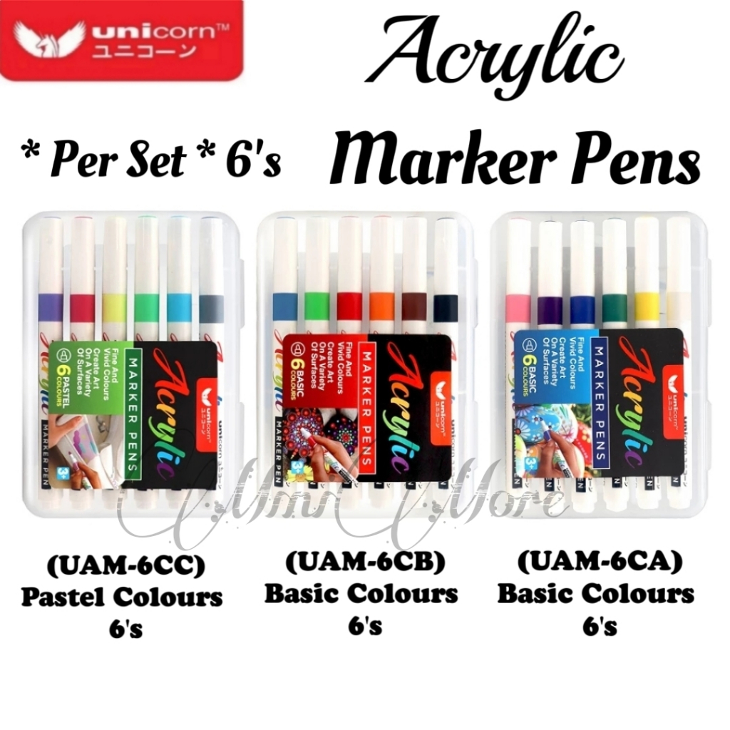 (MiniMore) Unicorn Acrylic Marker Pens (Per Set) -6's | Shopee Malaysia