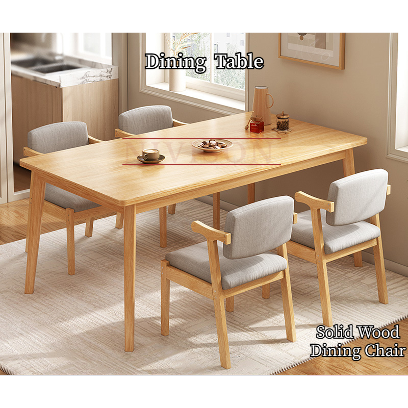 Nivison Dining Table Set With 4 Chairs Wooden Table 1+4 Dining Set Meja ...