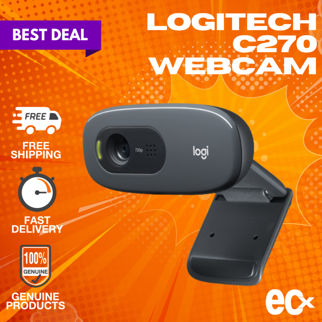 【ready Stock】logitech Hd Webcam C270 With Hd 720p Mono Noise Reducing Mic And Auto Light