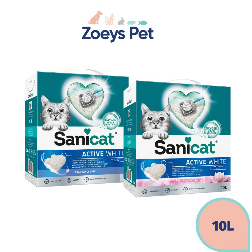 SANICAT Active White 10L Bentonite Cat Litter (Lotus Flower/Unscented