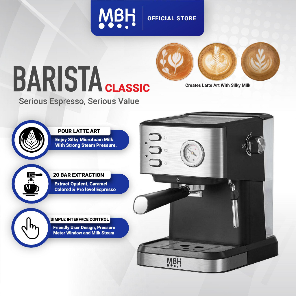 MBH Barista Classic 20 Bar Coffee Maker Machine Espresso Milk Froth ...