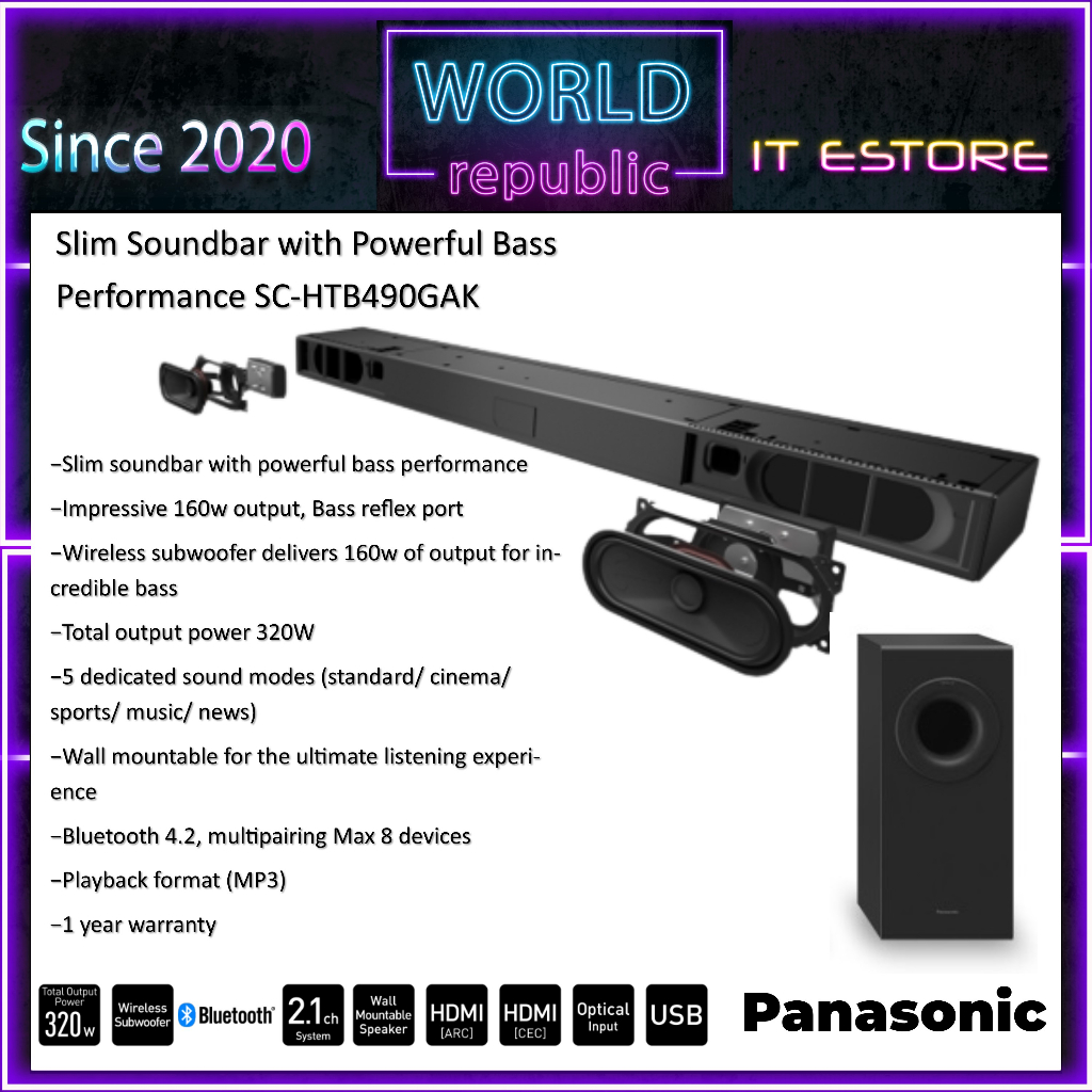 PANASONIC SCHTB490 Slim Soundbar Powerful Bass Performance & DTS