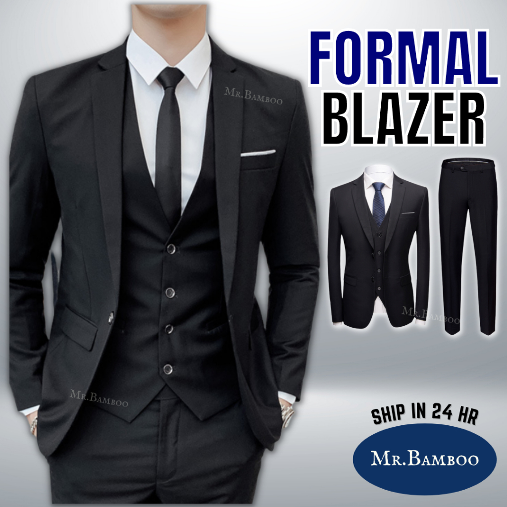 🇲🇾 MR.BAMBOO Men Blazer Set Formal Trousers Business Outerwear Pants