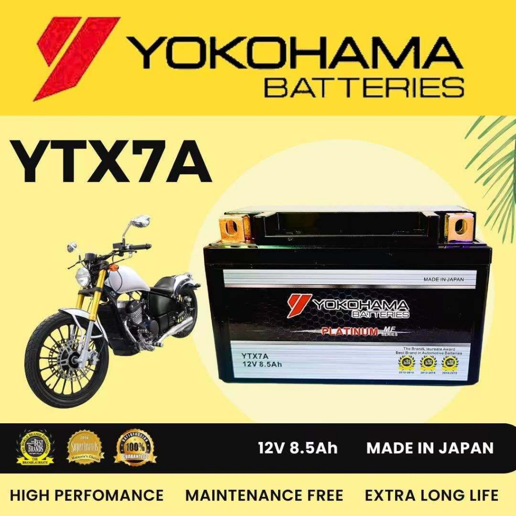 YTX7A YTX7A-BS BATTERY YOKOHAMA MOTORCYCLE KARISMA VF3i185 ELIT125 ELIT150 SM110 EVOZ JETZ125 VR125 JET POWER PASSION
