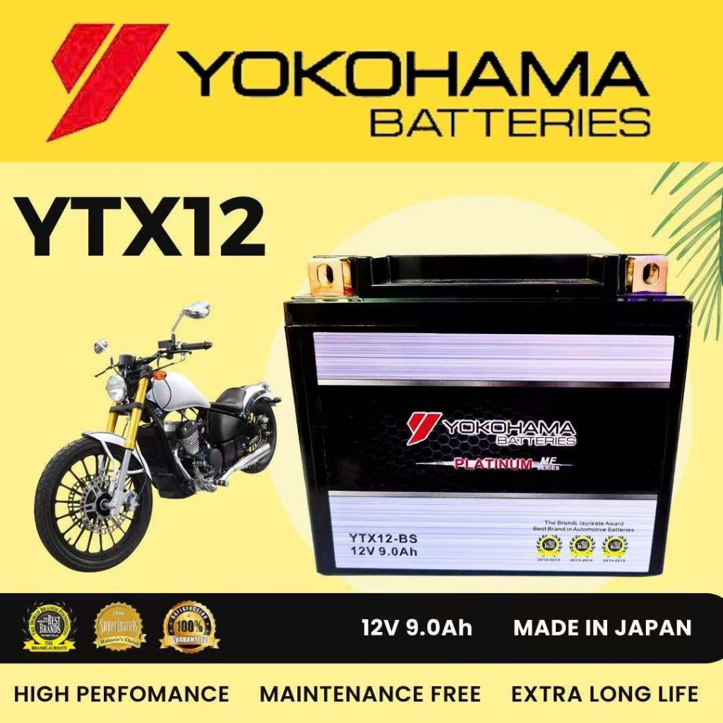 YTX12-BS YTX12 YOKOHAMA BATTERY GEL YAMAHA XJ600N XT600 HONDA VERSYS 650 BLADE 250