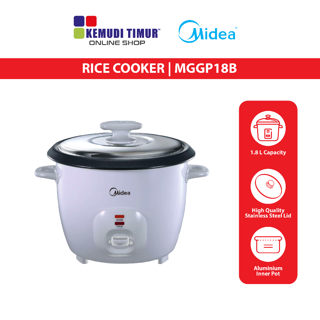 MIDEA CONVENTIONAL RICE COOKER 1.8L STAINLESS STEEL LID MGGP18B