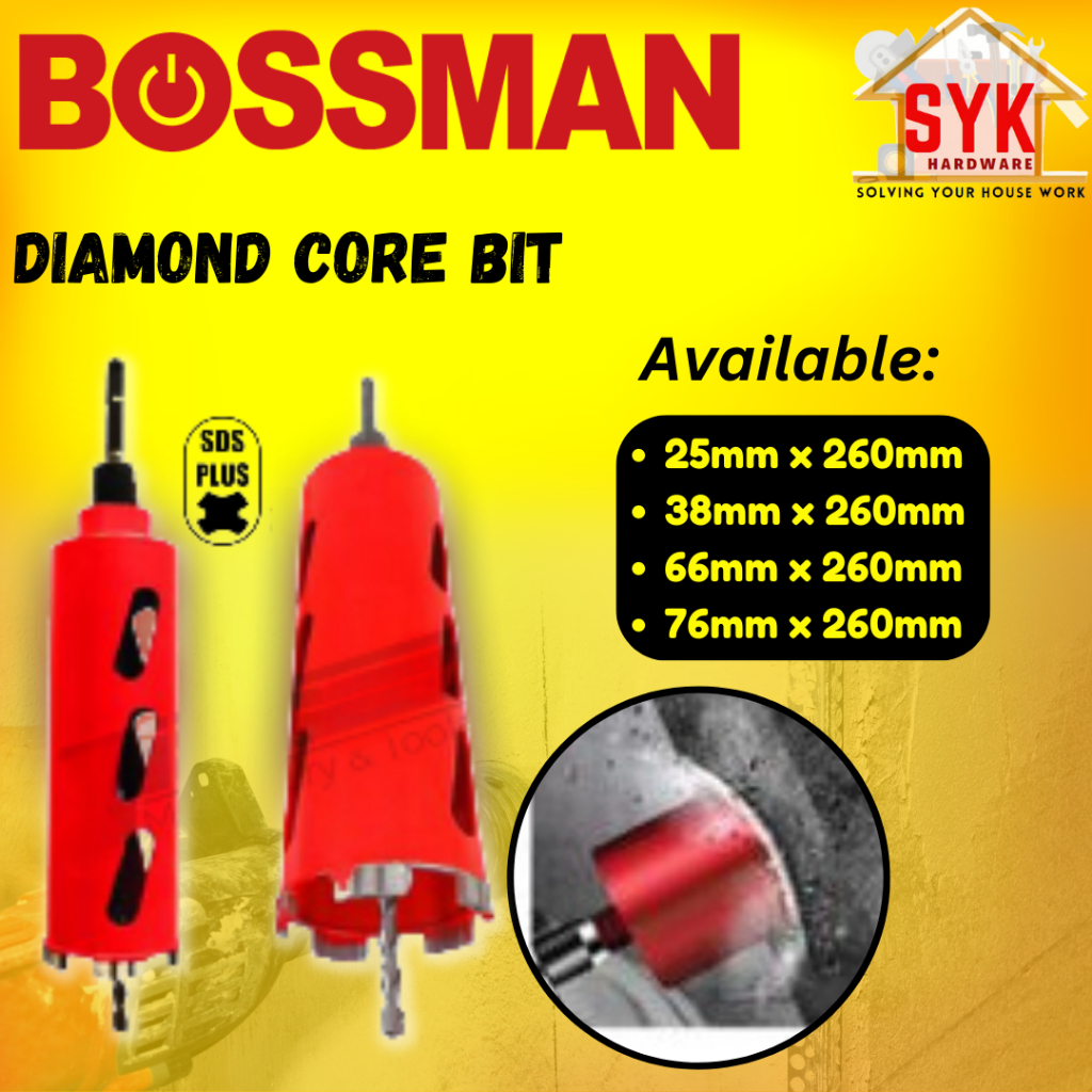 SYK Bossman BDC Diamond Dry Core Bit SDS Plus Rotary Hammer Accessories ...