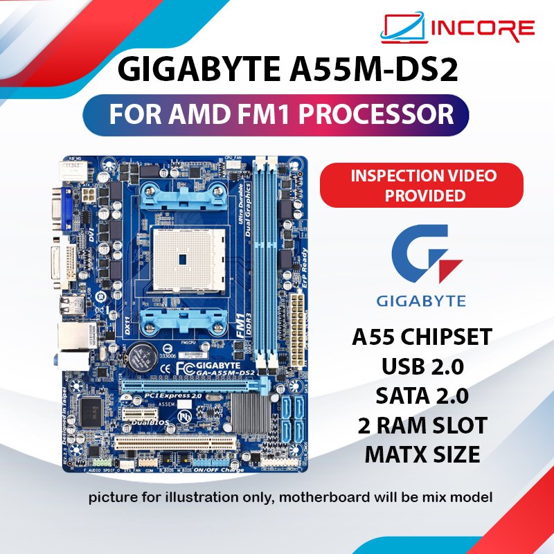 Gigabyte GA-A55M-DS2 Socket FM1 DDR3 Motherboard A55M-DS2 | Shopee Malaysia