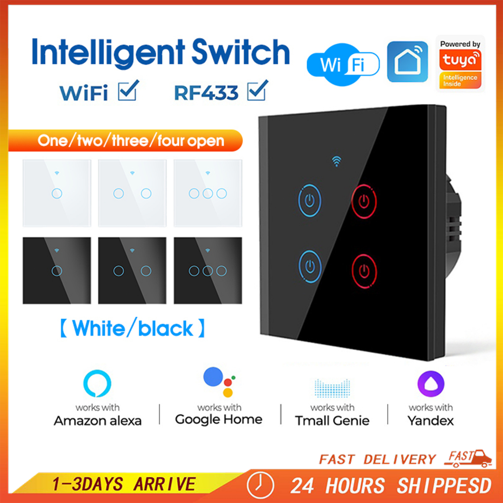 WiFi Smart Wall Switch use RF433 Compatible UK/EU Universal 1-4 Gang ...