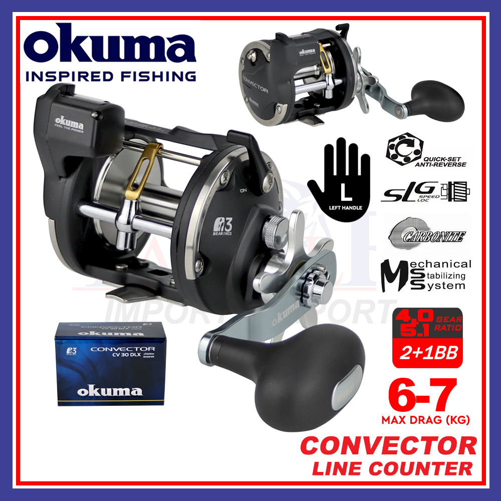 6kg-7kg Maxdrag) Okuma Convector Line Counter Trolling Fishing Reel Mesin  Pancing Overhead (Left Handle)