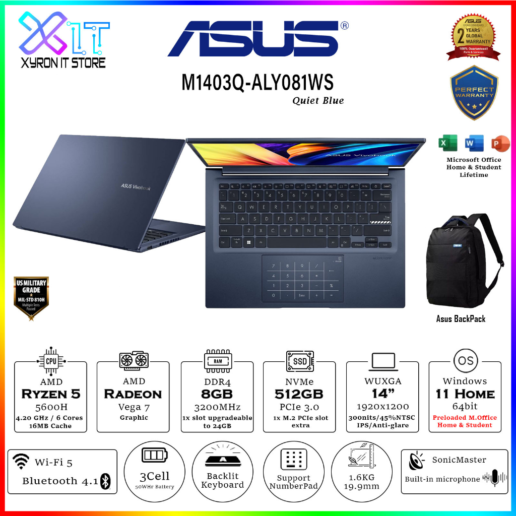 Asus Vivobook 14X M1403Q-ALY081WS/Ryzen 5-5600H,8GB RAM,512GB SSD,14 ...