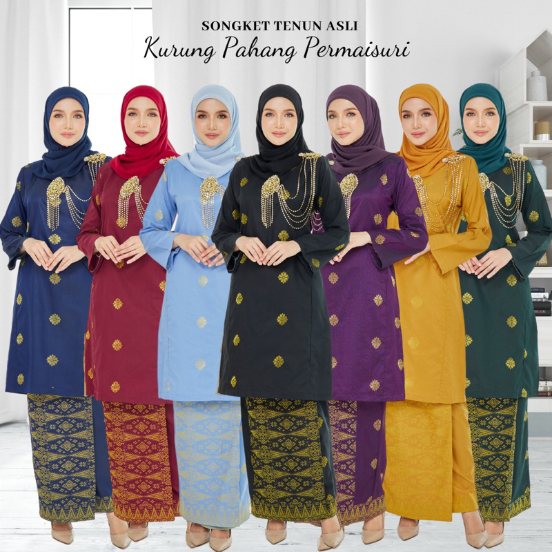 Baju Kurung Pahang Songket Tenun Bunga Tabur Songket Permaisuri S