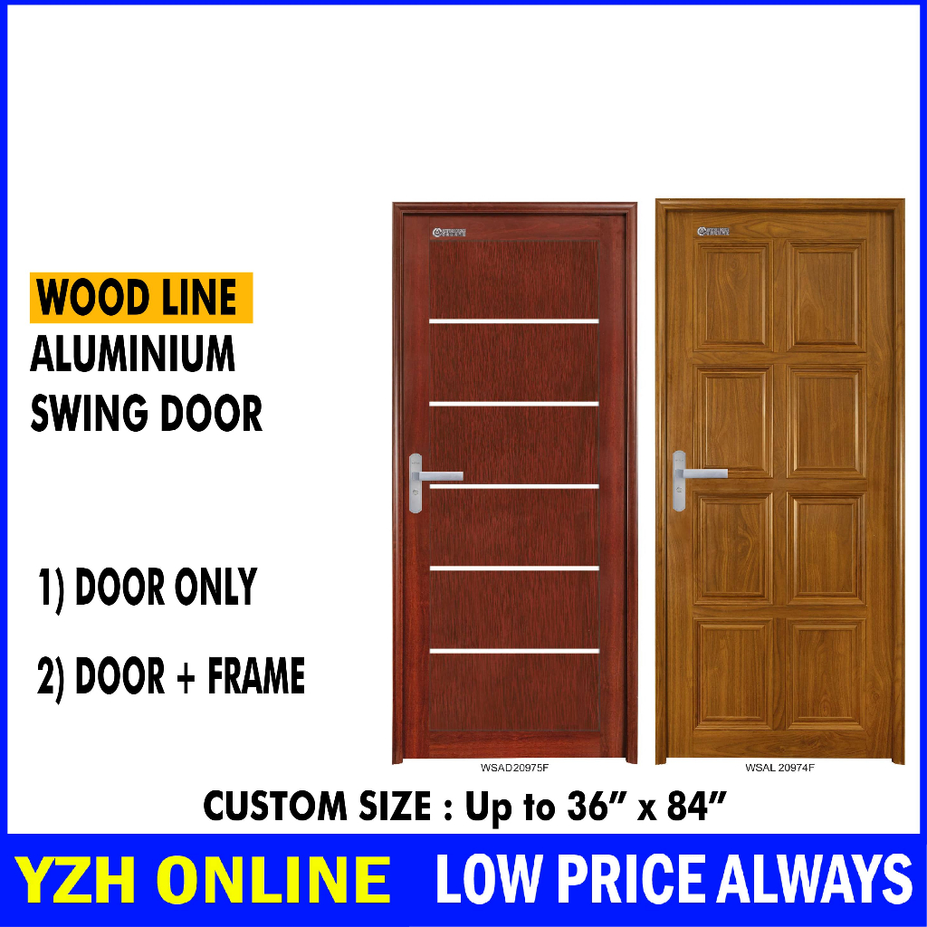 Aluminium Swing Door Woodline Custom Size with/without frame 36 x 84