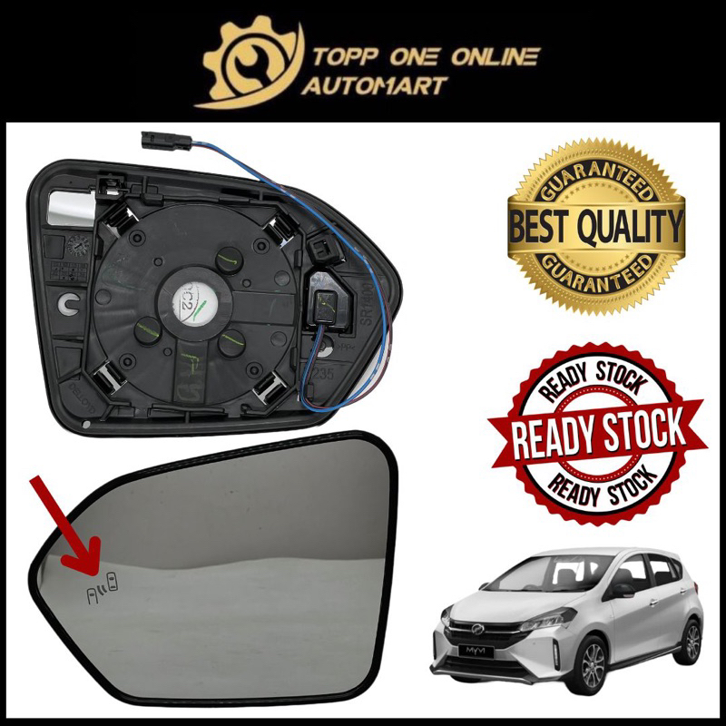 ORIGINAL MYVI D20N 2022-2026Y SIDE MIRROR GLASS WITH BSM (KACA CERMIN ...