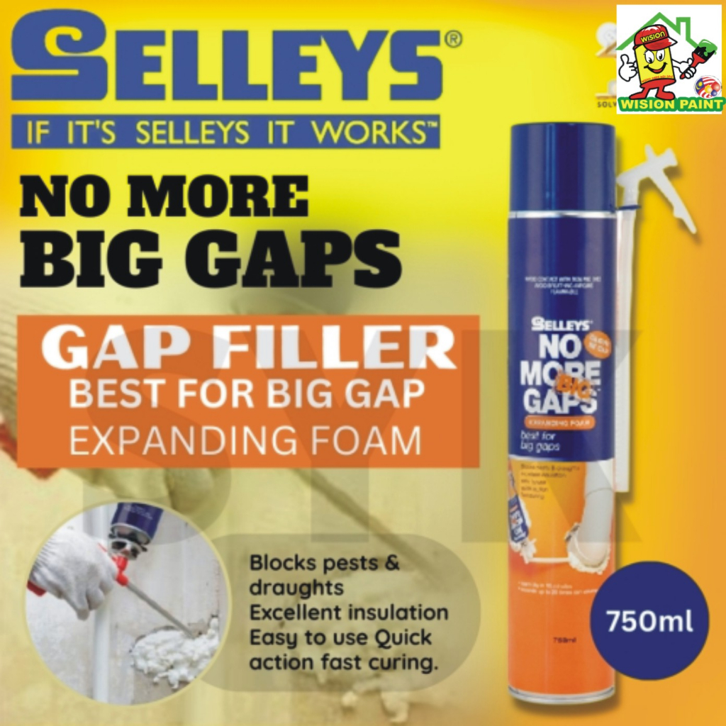 "SELLEYS" BIG No More Big Gaps 750ML Expanding Foam Gap Filler Wall Air ...