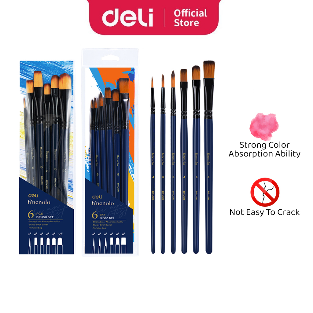 Deli EC277 Brush Set Watercolor EC278 Acrylic 6pcs Hard Nylon Aluminium ...