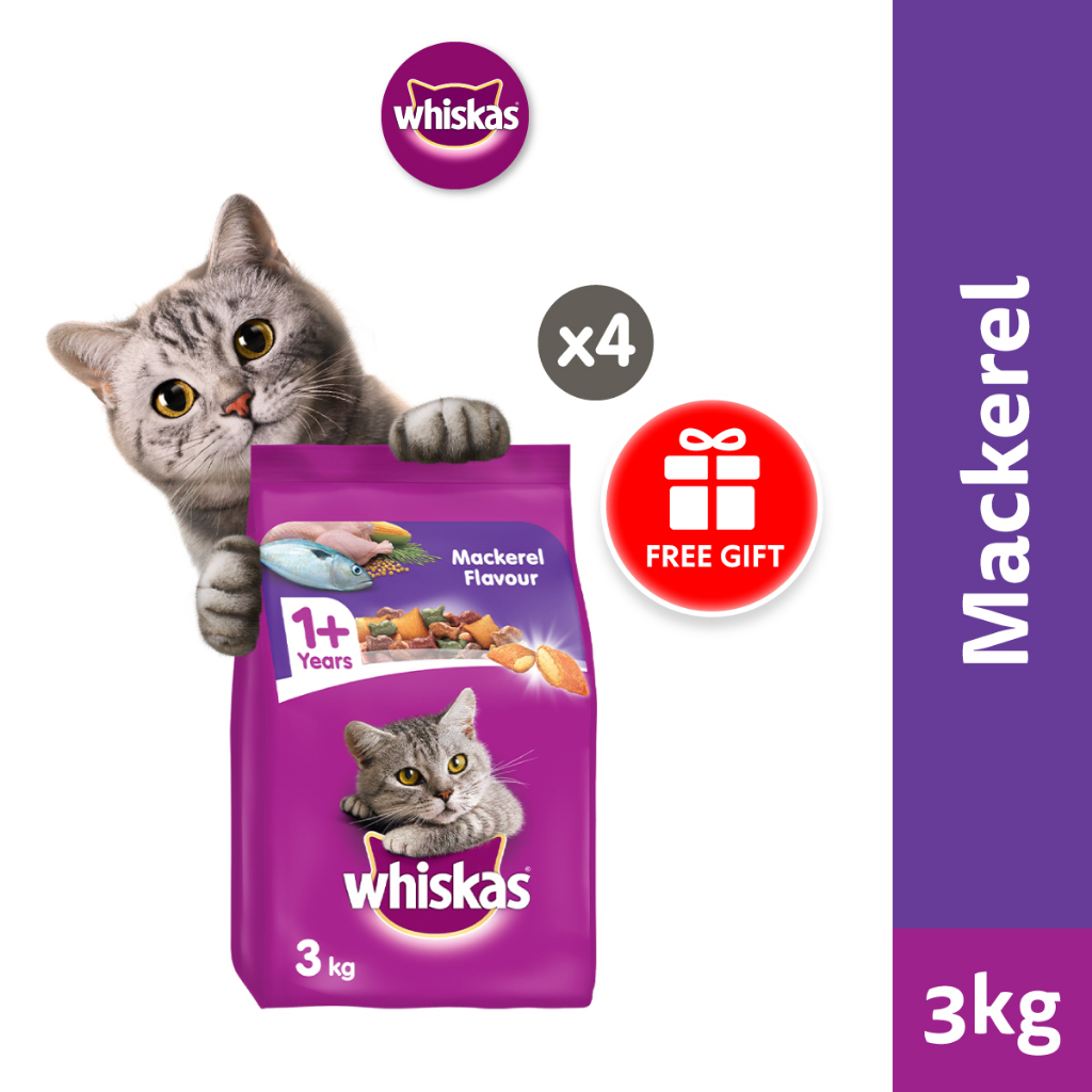 Whiskas Cat Dry Food For Adult Cats Aged 1+ Years Mackerel Flavor (4