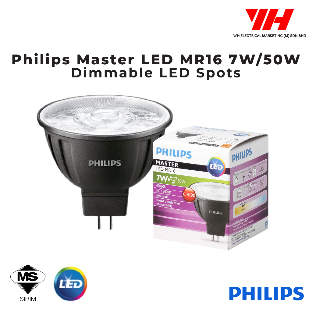 Philips Master LED MR16 7W/50W Dimmable LED Spots (Warm White 2700K ...