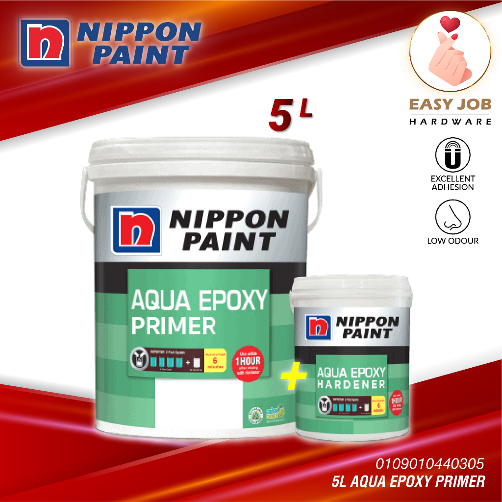 Nippon Paint 5L Aqua Epoxy Primer With Hardener 4L + 1L Paint Epoxy
