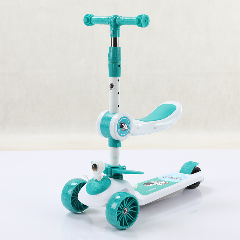 2 In 1 Child Scooter Toy Tricycle Scooter With Adjust Handle Bar PU Light Up Wheel-Yellow main image 0