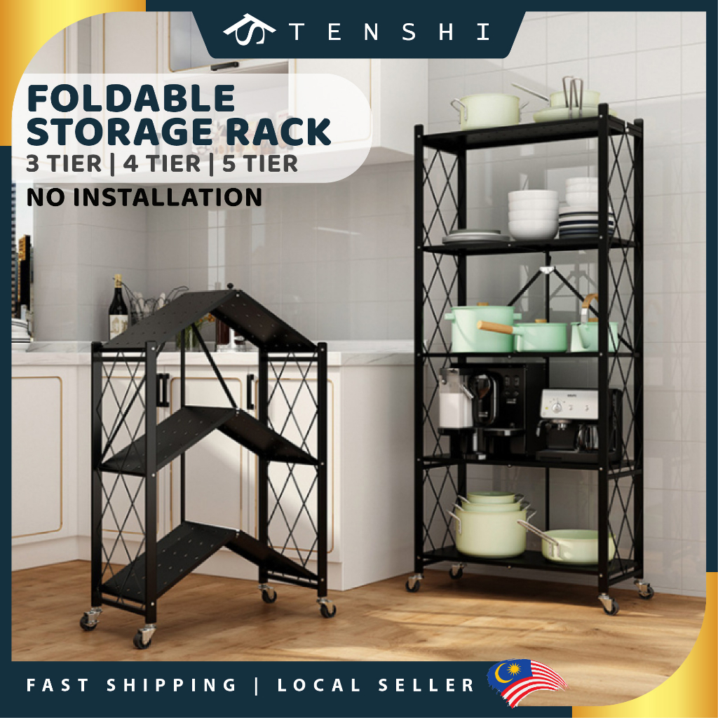 Foldable Storage Rack With Wheels Rak Dapur Serbaguna Kitchen Microwave ...