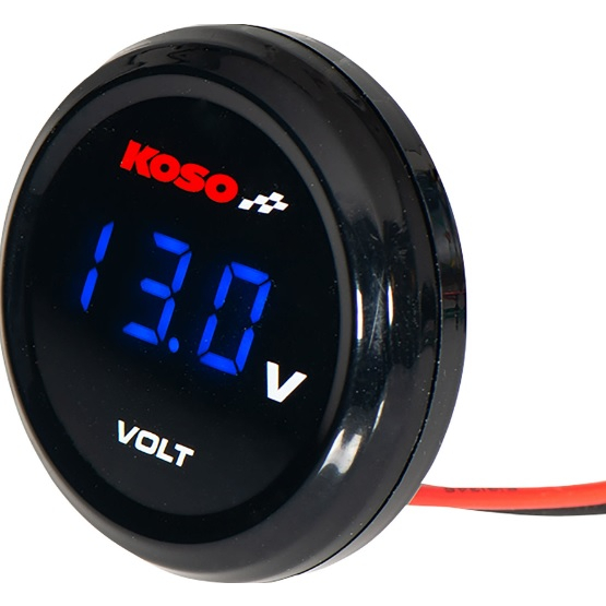 Koso I-Gear Voltmeter Blau – Digitales Spannungsmessgerät 7–19,9V, Münzförmig, Mit Warnblinkfunktion