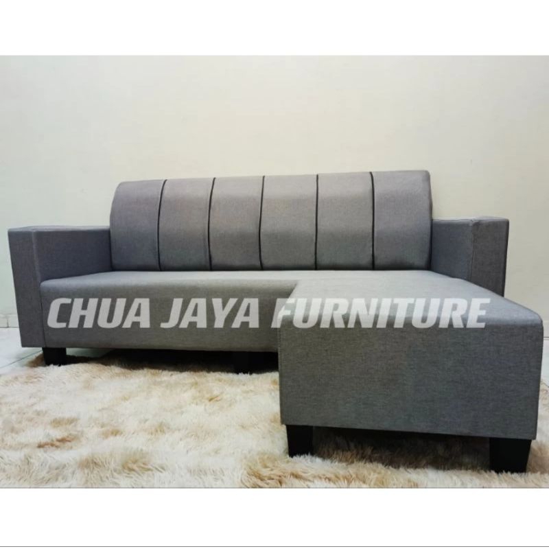 ( Sofa L)*READY STOCK* 3 Seater Leather & Fabric Sofa *FREE Stool* L ...