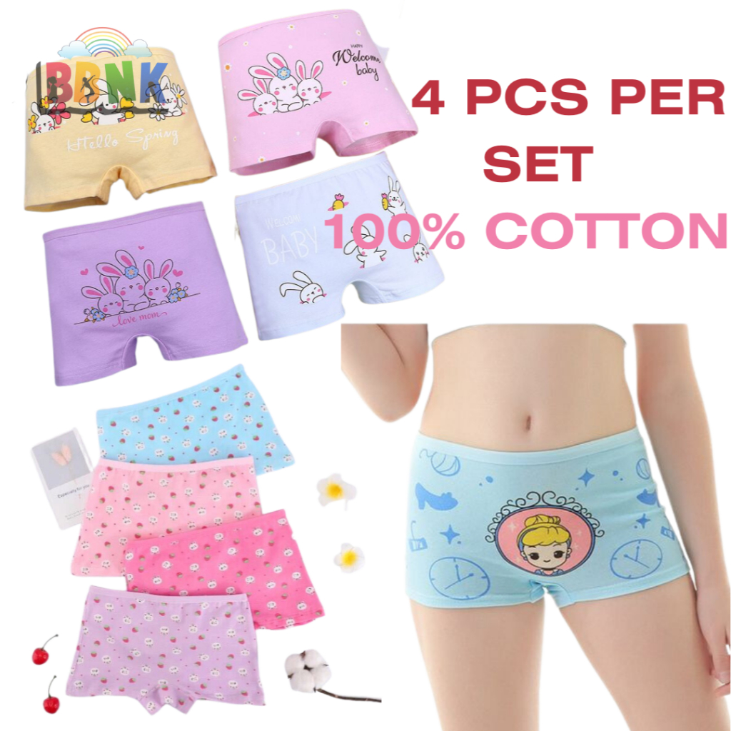 SMY 4Pcs/ Lot Cotton Kids Panties Cute Cartoon Princess PrintDesign Girls  Boxer Soft Baby Underwear For 2-12Yrs